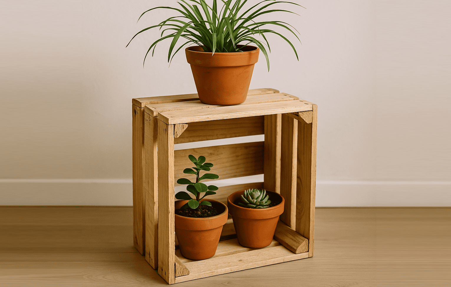 Ahşap Kasadan Dekoratif Saksı Standı