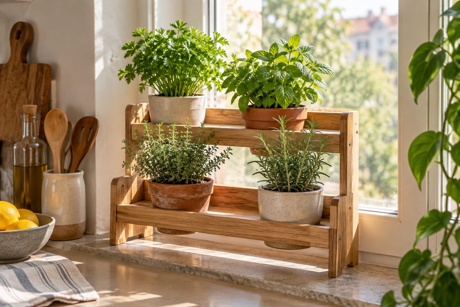Dar Pencere İçin Katlı Baharat Rafı